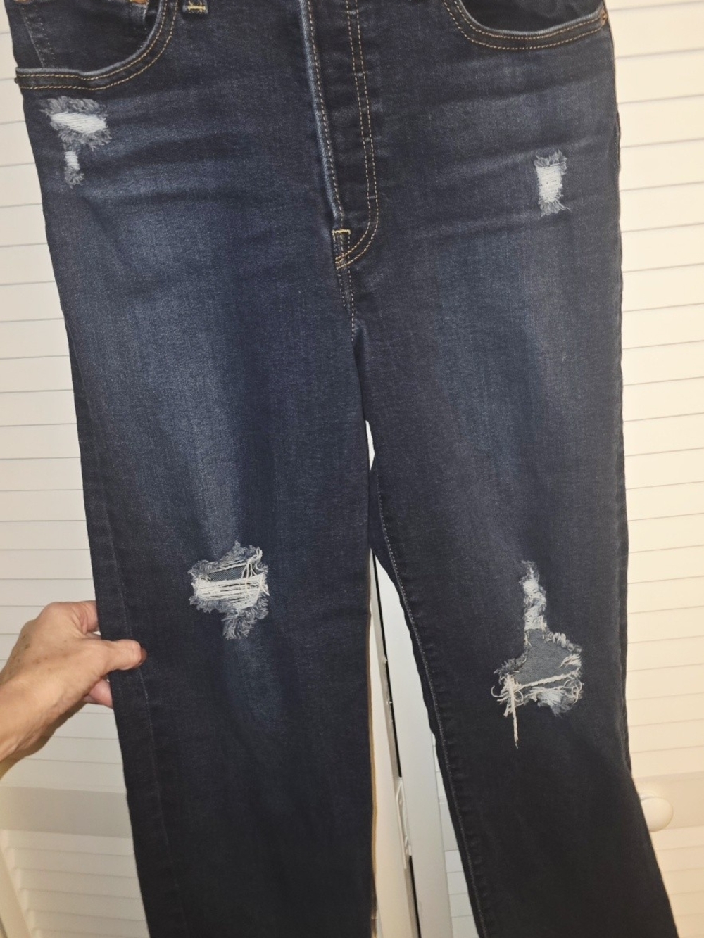 New Women's Levi's 27 Ribecage Straight Ankle Dark Indigo Destructed Wash Jeans